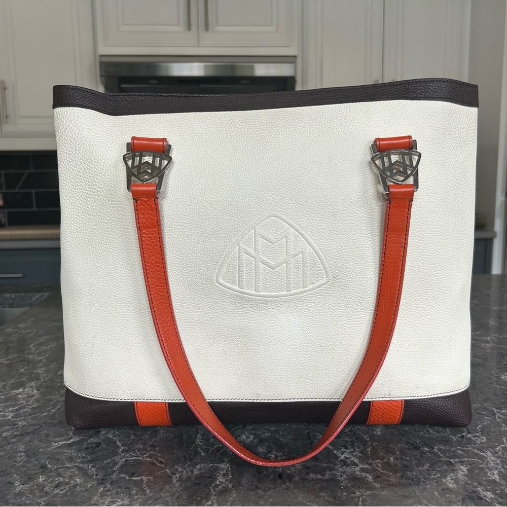 Sophisticated White and Orange Tote with Textured Finish